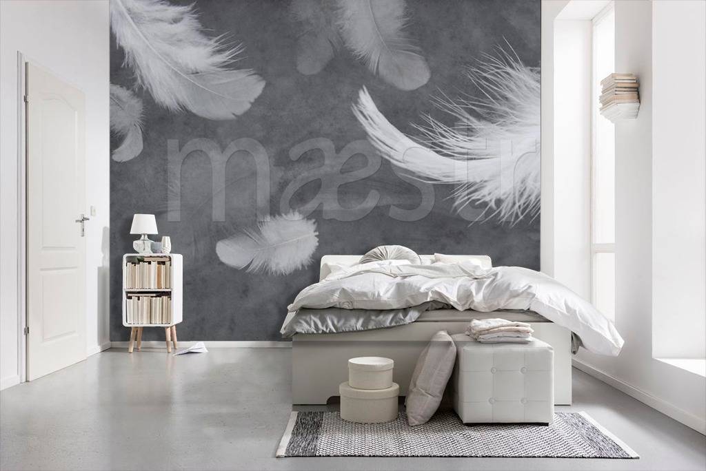 Фотообои Белые перья на сером  15-509
