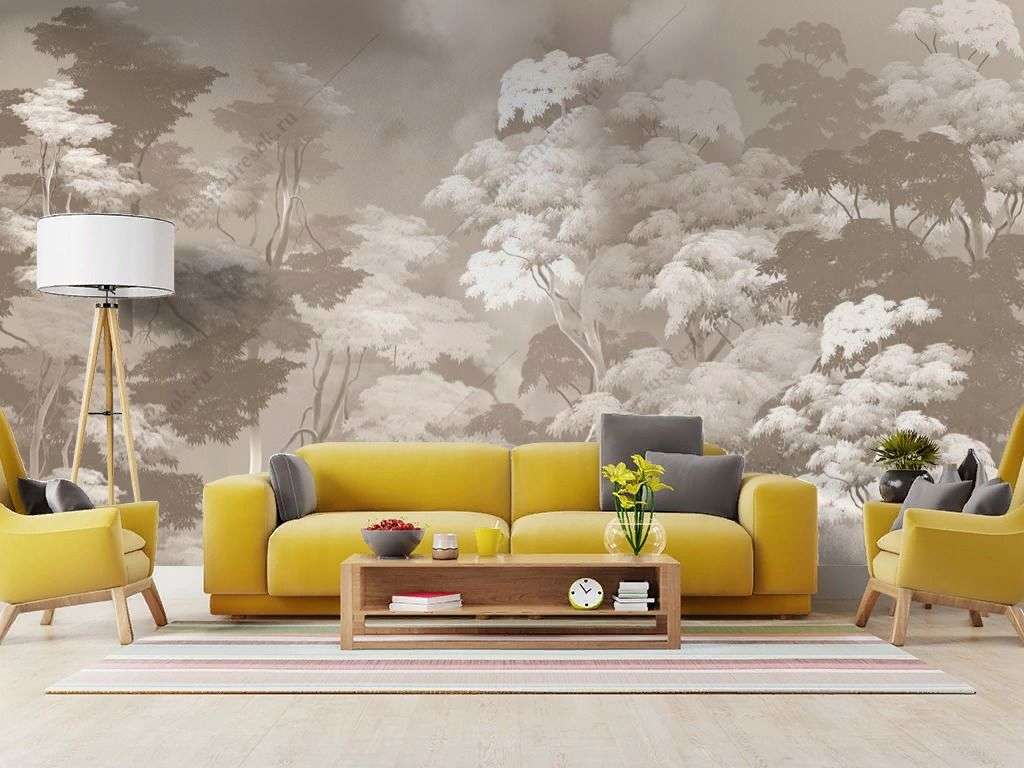 Фотообои в интерьере лес светло-серые тона  13-635 фото