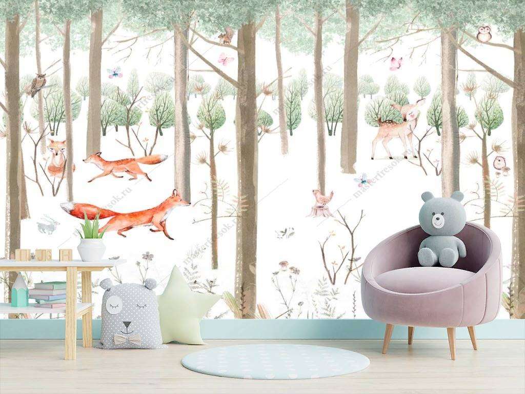Фотообои в интерьере лисы в лесу  12-1239 фото