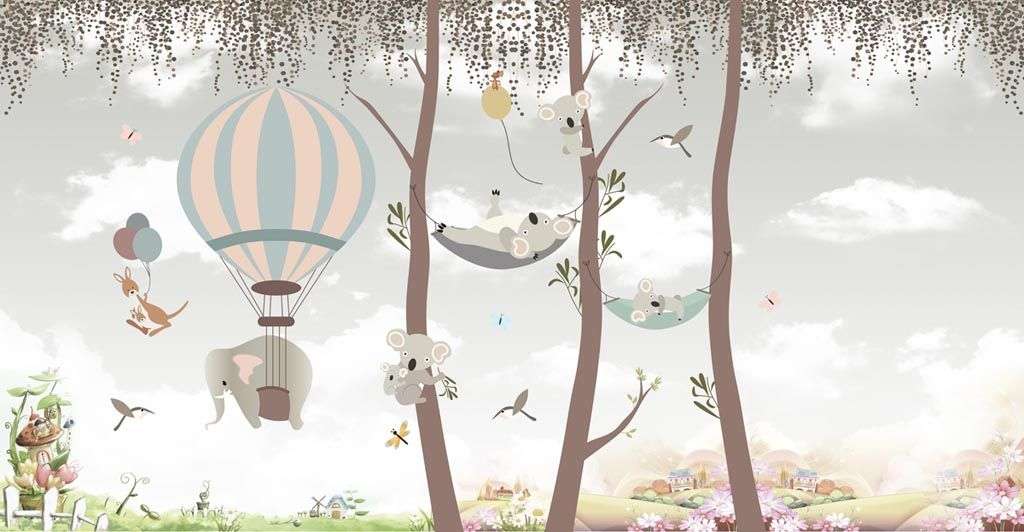 Фотообои в интерьере слон на воздушном шаре  12-919 фото