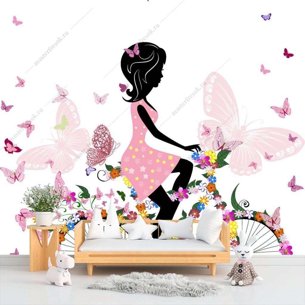 Фотообои в интерьере фея с цветами на велосипеде  12-1258 фото