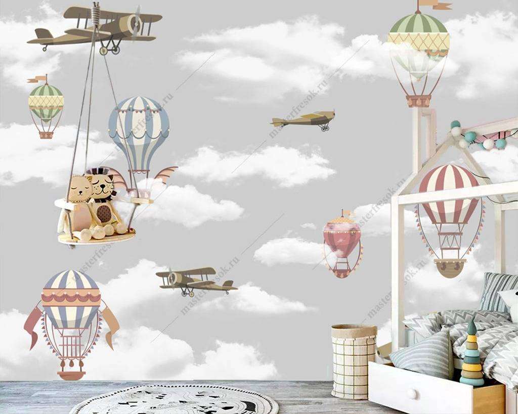 Фотообои в интерьере воздушный шар и самолет  12-933 фото