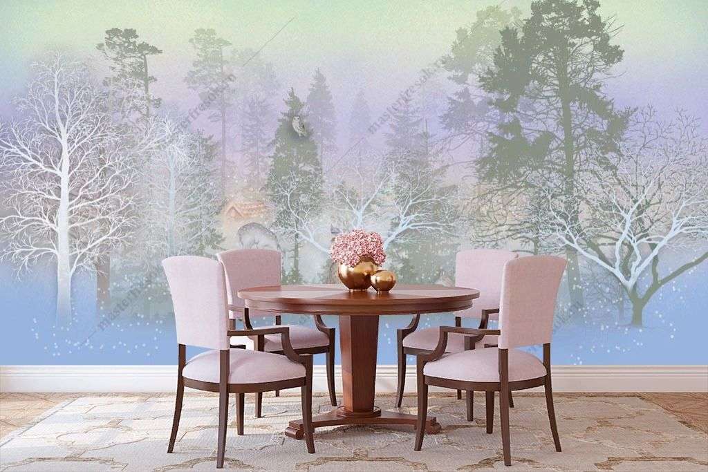 Фотообои в интерьере сказочный зимний лес  13-484 фото