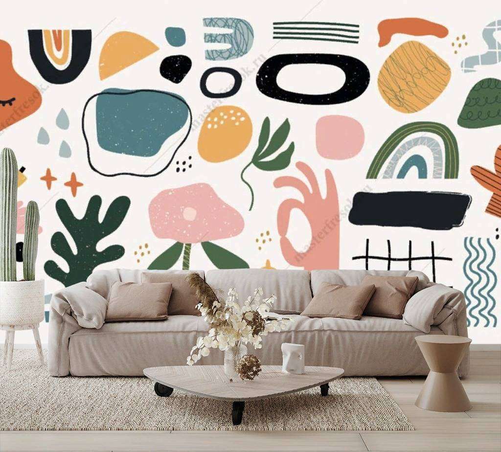 Фотообои в интерьере абстракция с цветами  9-1124 фото