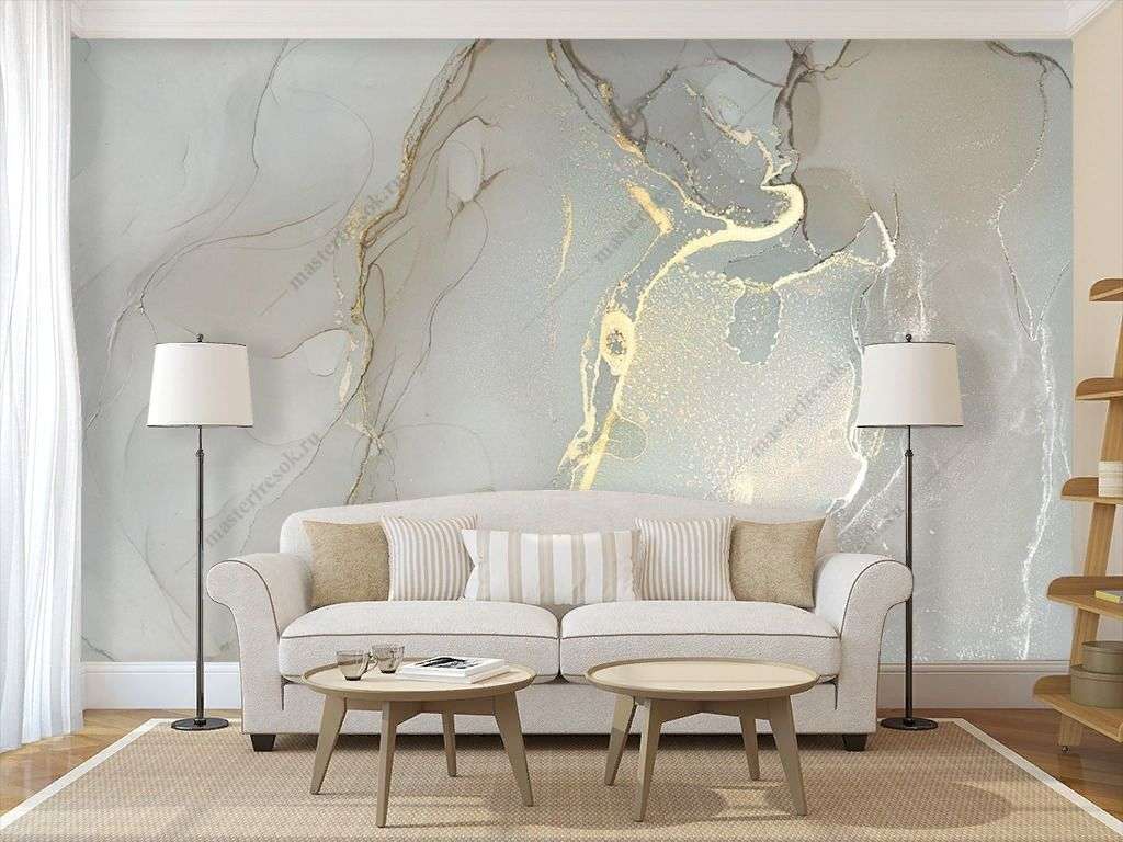 Фотообои в интерьере серый флюид с золотом  9-1439 фото