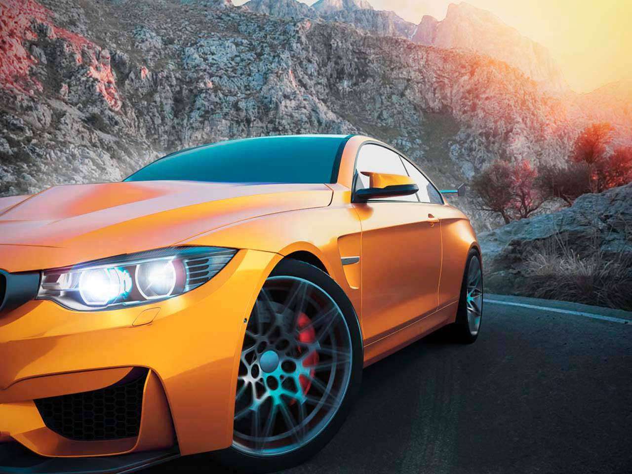 Фотообои в интерьере желтая машина  12-579 фото