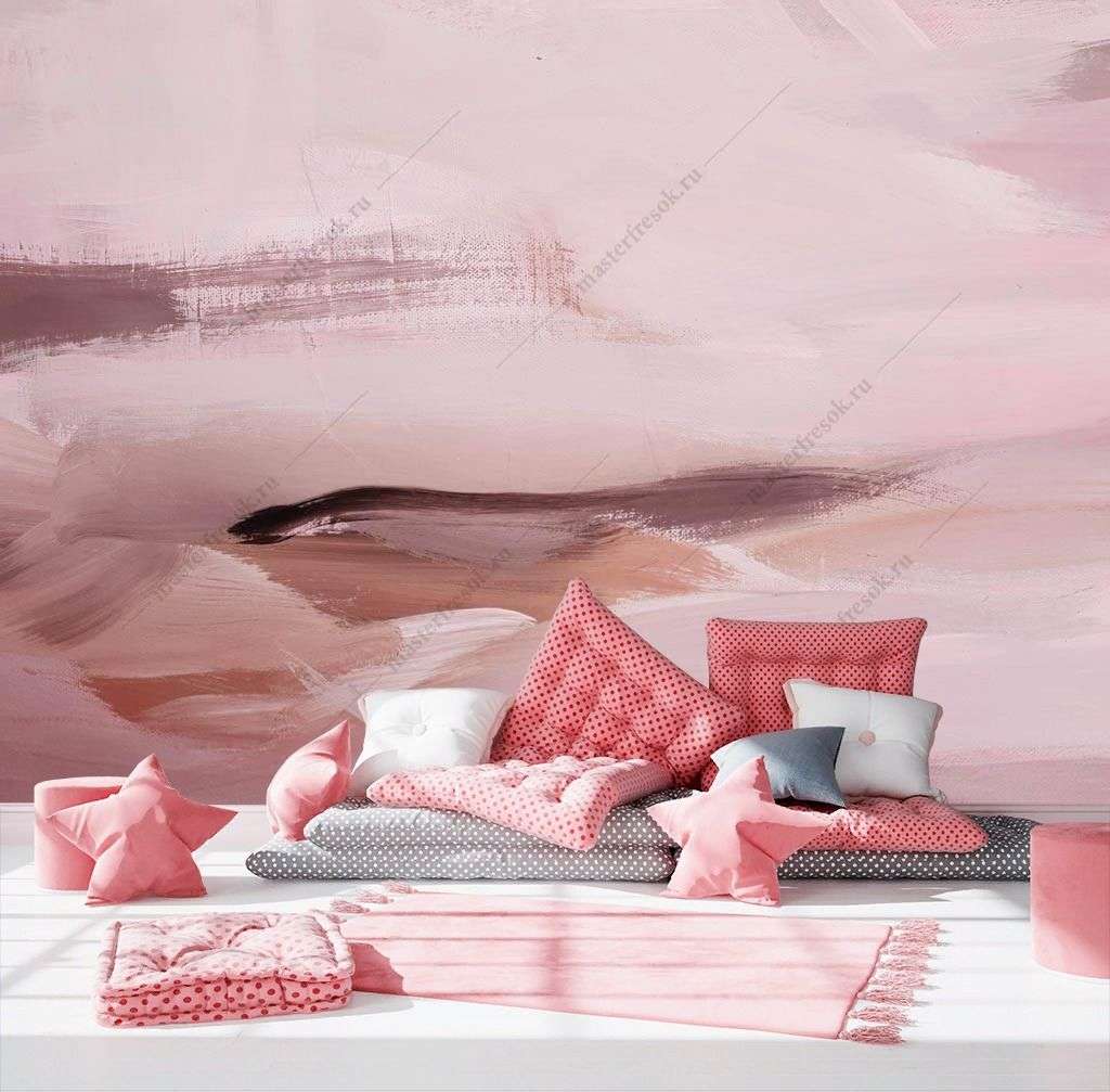 Фотообои в интерьере бледно розовая акварель  9-1372 фото