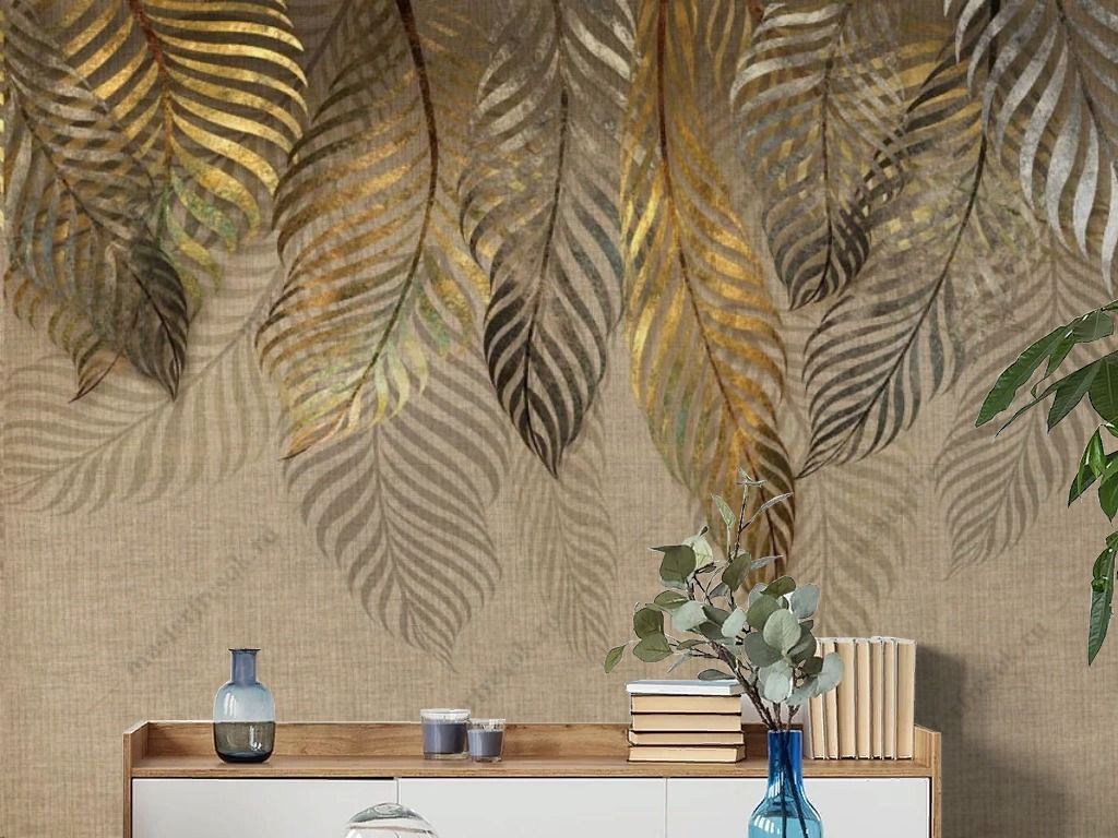 Фотообои Пальмовые листья золотые   14-740