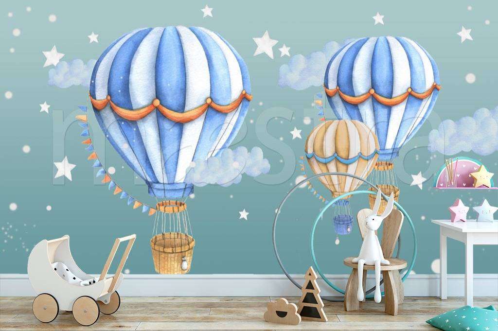 Фотообои в интерьере воздушные шары в сером небе  12-431 фото