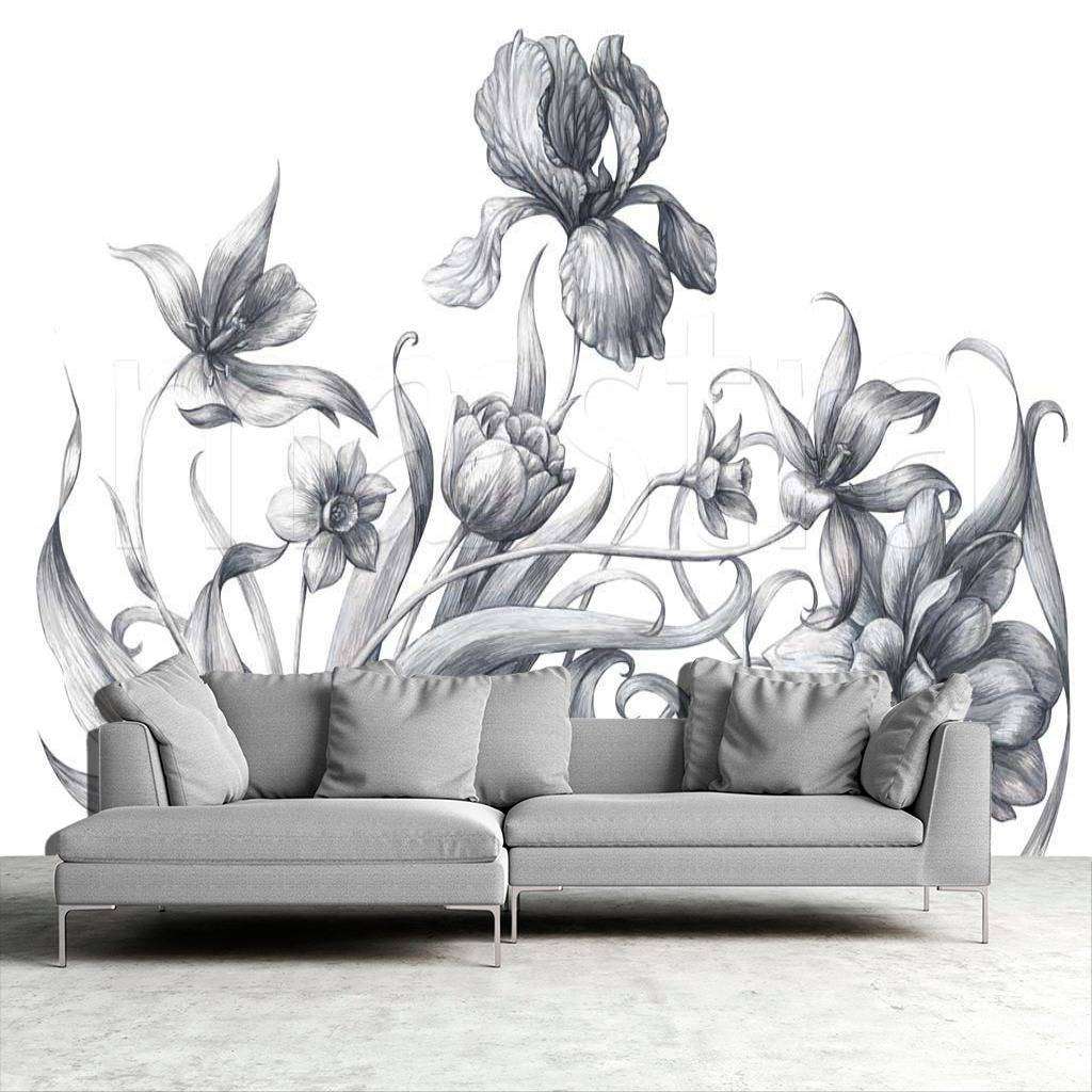 Фотообои в интерьере черно белые ирисы  9-124 фото