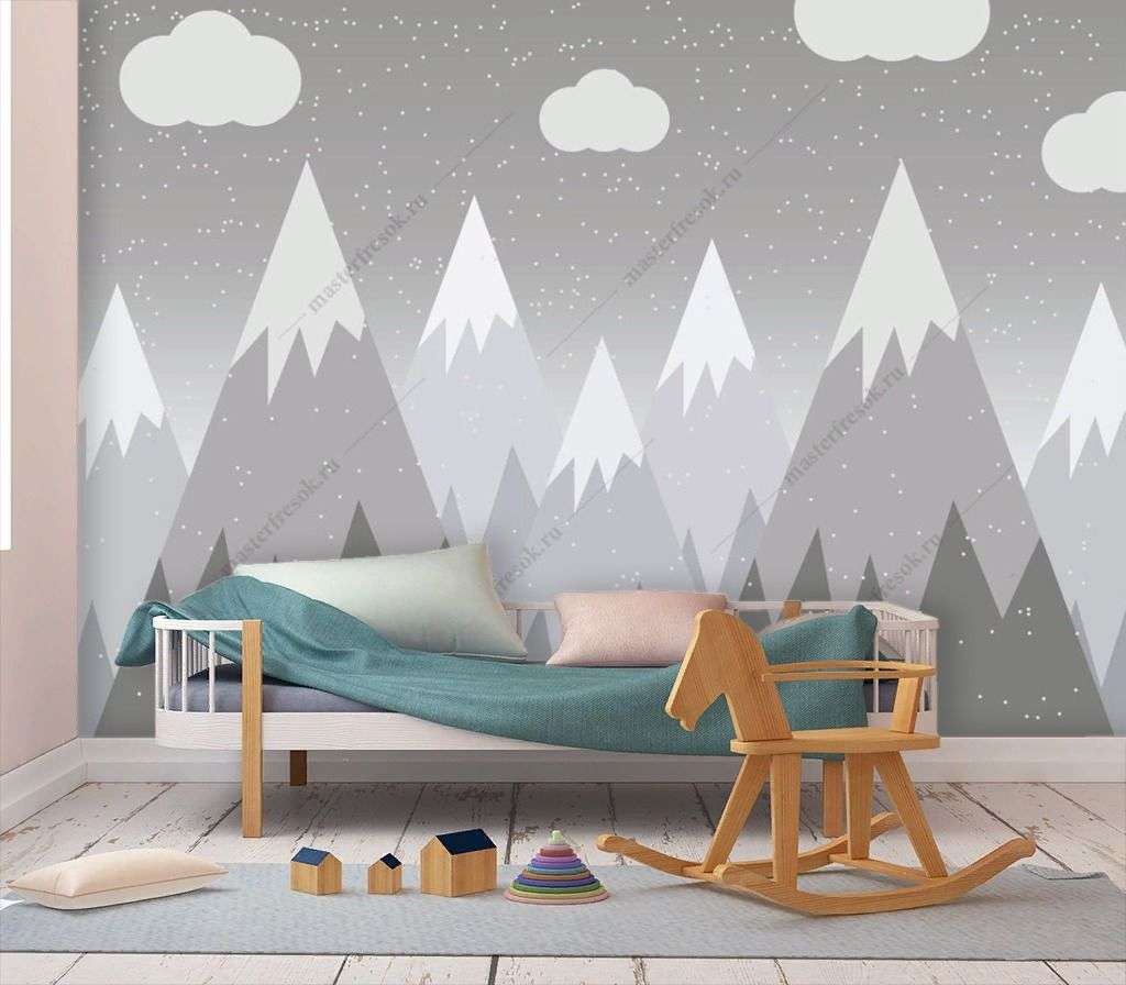 Фотообои в интерьере серые горные пики  12-1373 фото