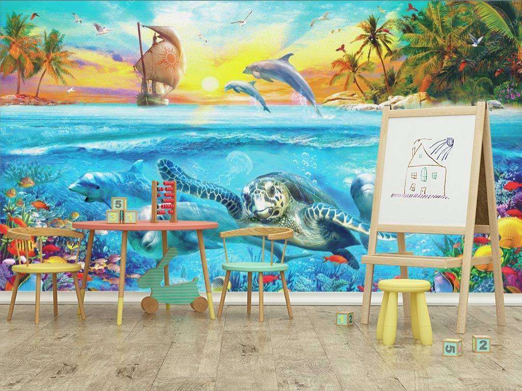 Фотообои в интерьере океан и закат  8-318 фото