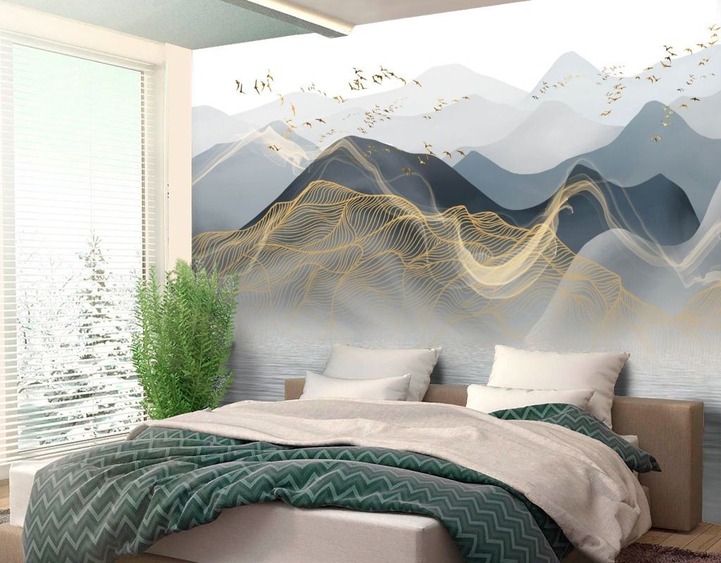 Фотообои Золотые разводы в горах   14-747