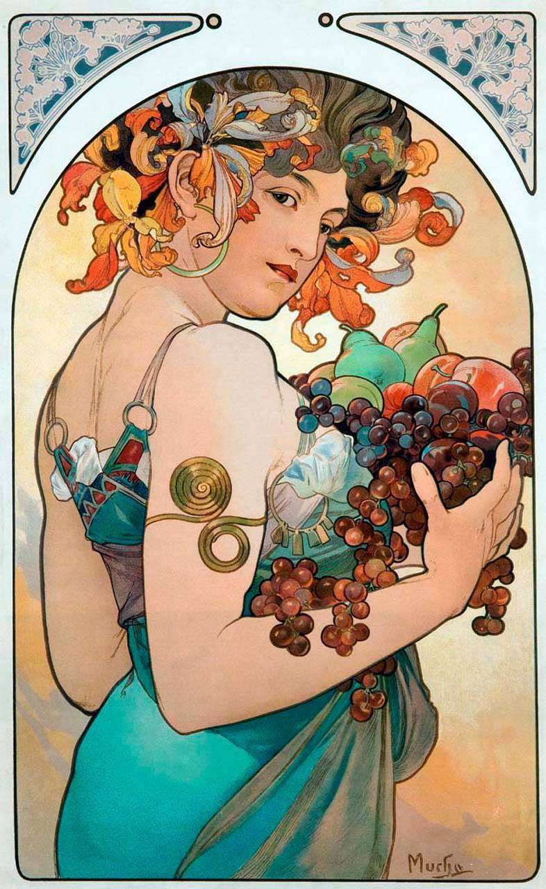 Фотообои в интерьере альфонс мариа муха - фрукты  8-211 фото