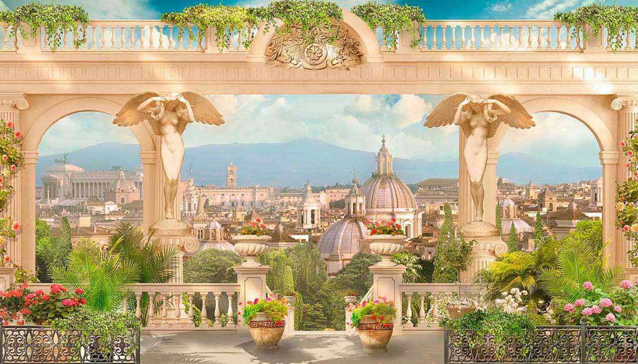 Фотообои в интерьере терраса с видом на прагу  6-142 фото