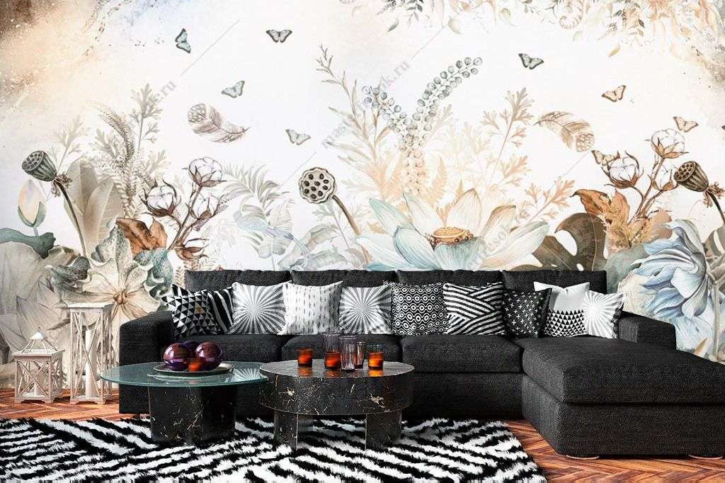 Фотообои в интерьере 3д цветы светлые  14-341 фото