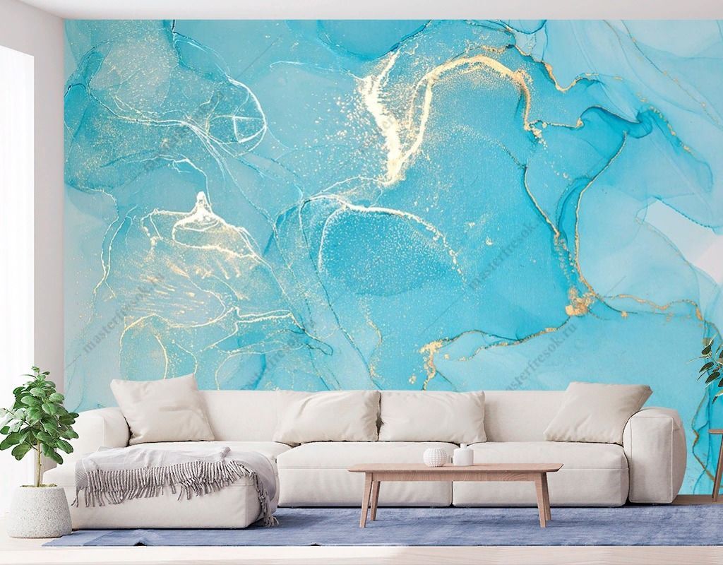 Фотообои Разводы акварели голубые  9-1780