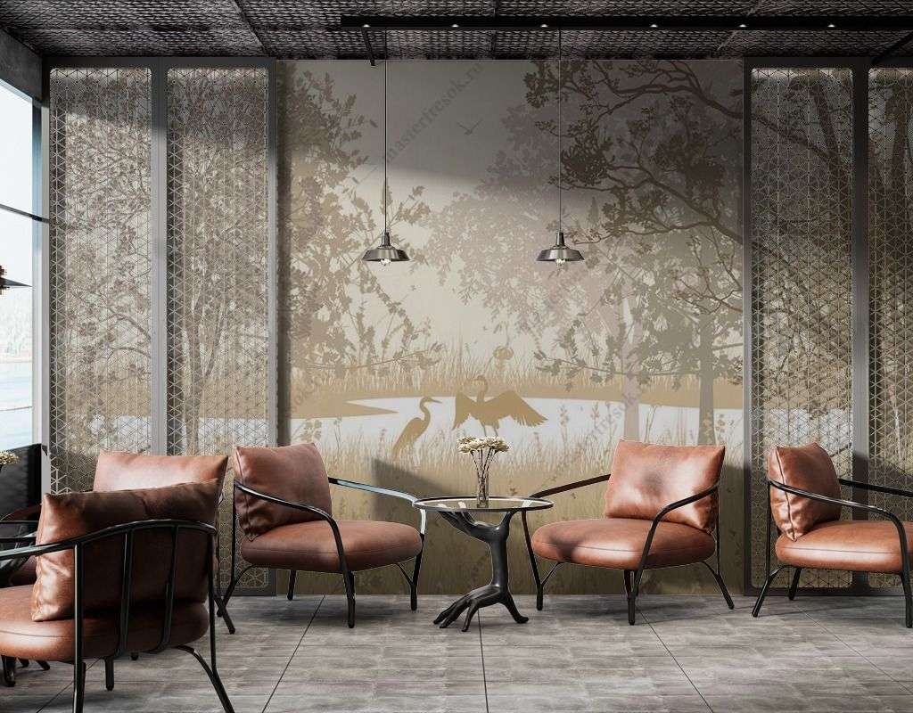 Фотообои в интерьере лес в бежевых оттенках  9-1633 фото