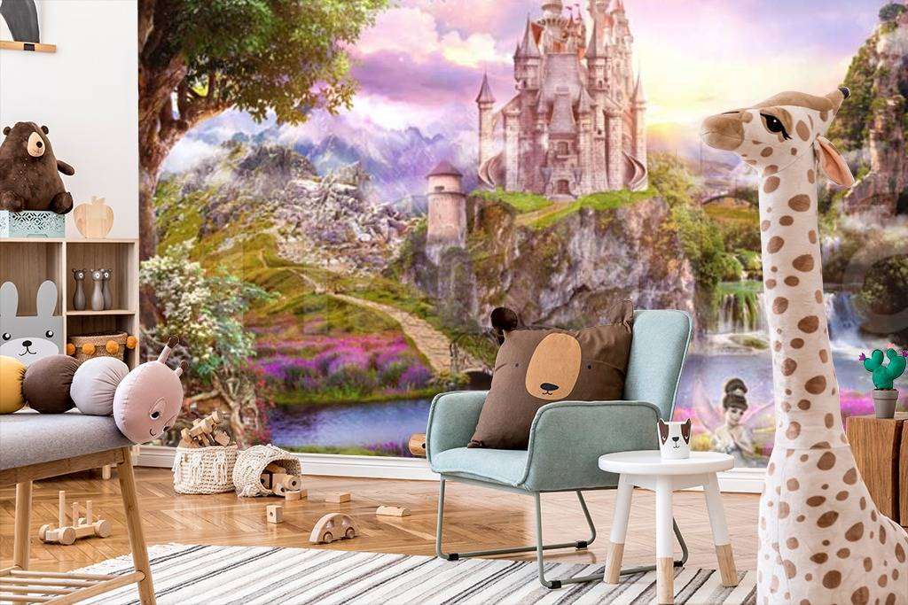 Фотообои в интерьере сказочные феи у замка  12-320 фото