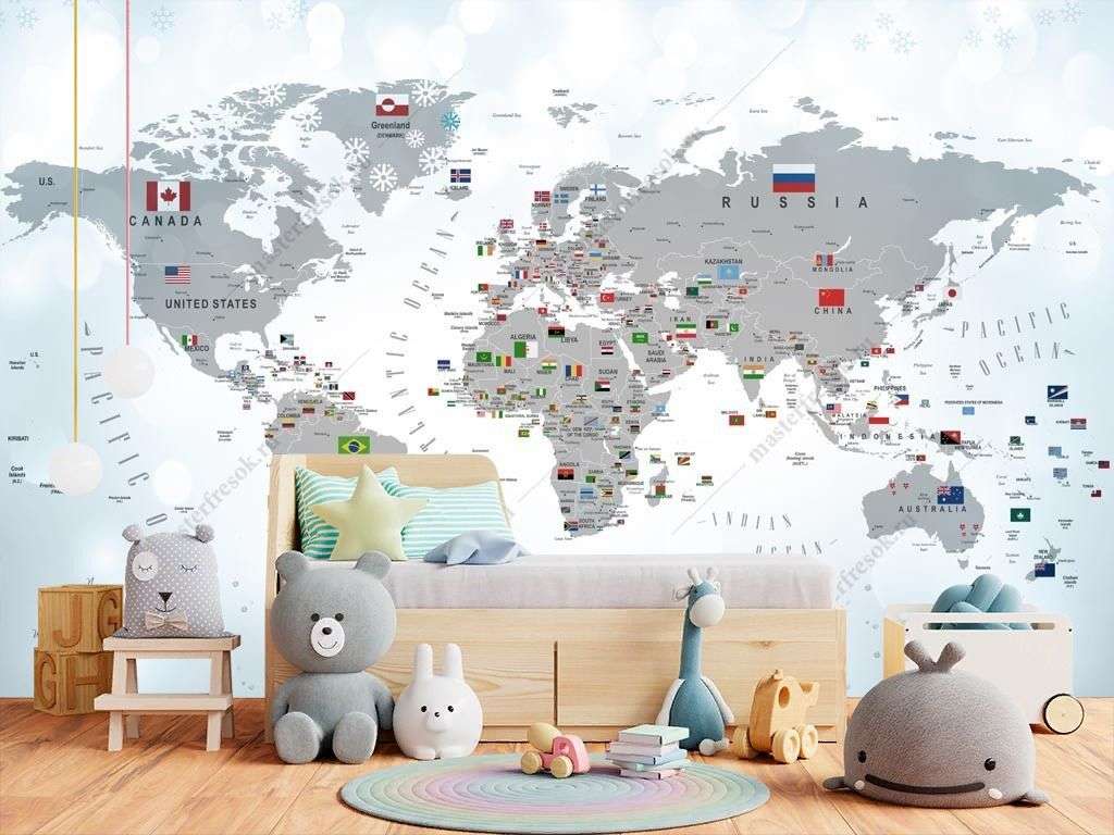 Фотообои в интерьере карта на английском языке  14-587 фото