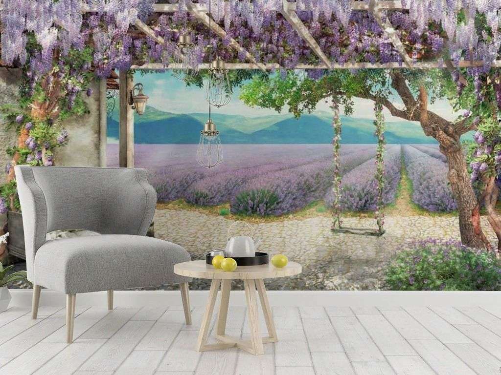 Фотообои в интерьере арка с качелями и лаванда  17-2053 фото