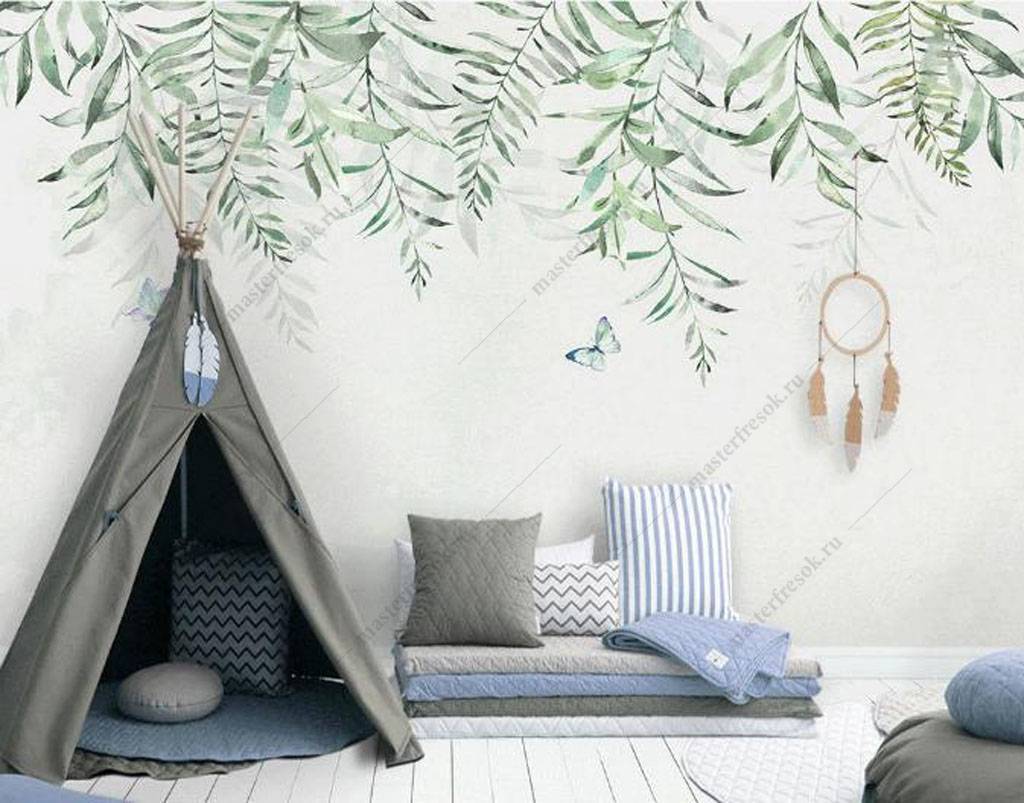 Фотообои Бабочки в листьях  16-182