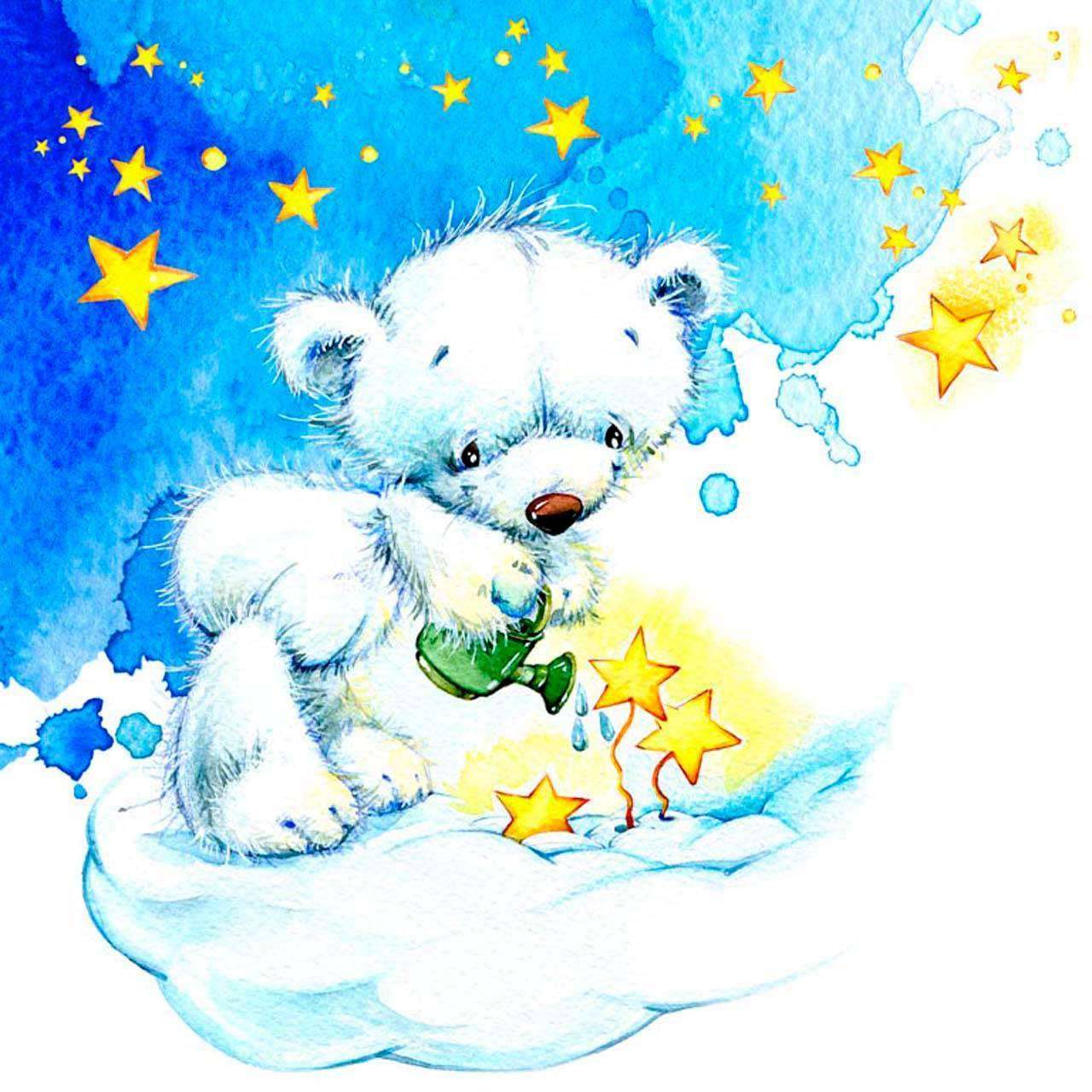 Фотообои в интерьере медвежонок поливает звезды  12-344 фото