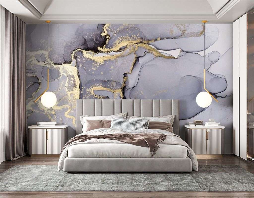 Фотообои в интерьере флюид арт серый  9-2000 фото