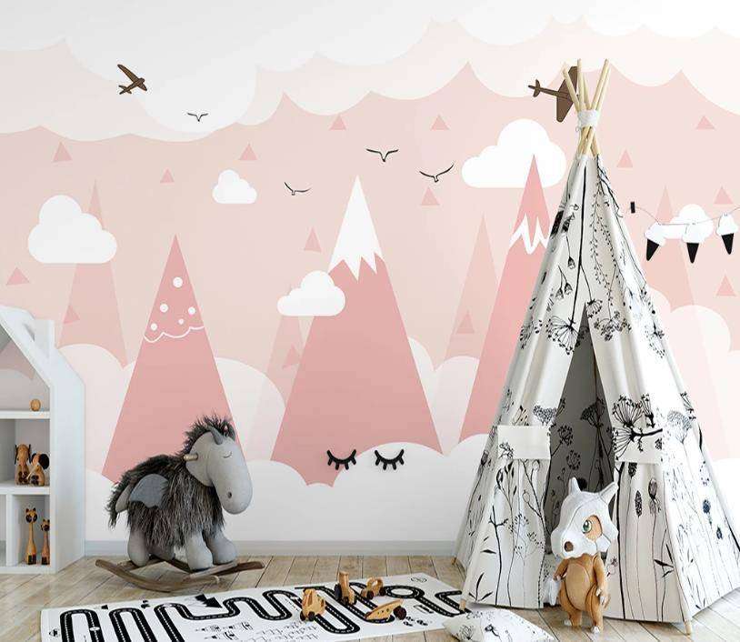 Фотообои в интерьере горы снежные розовые  15-336 фото