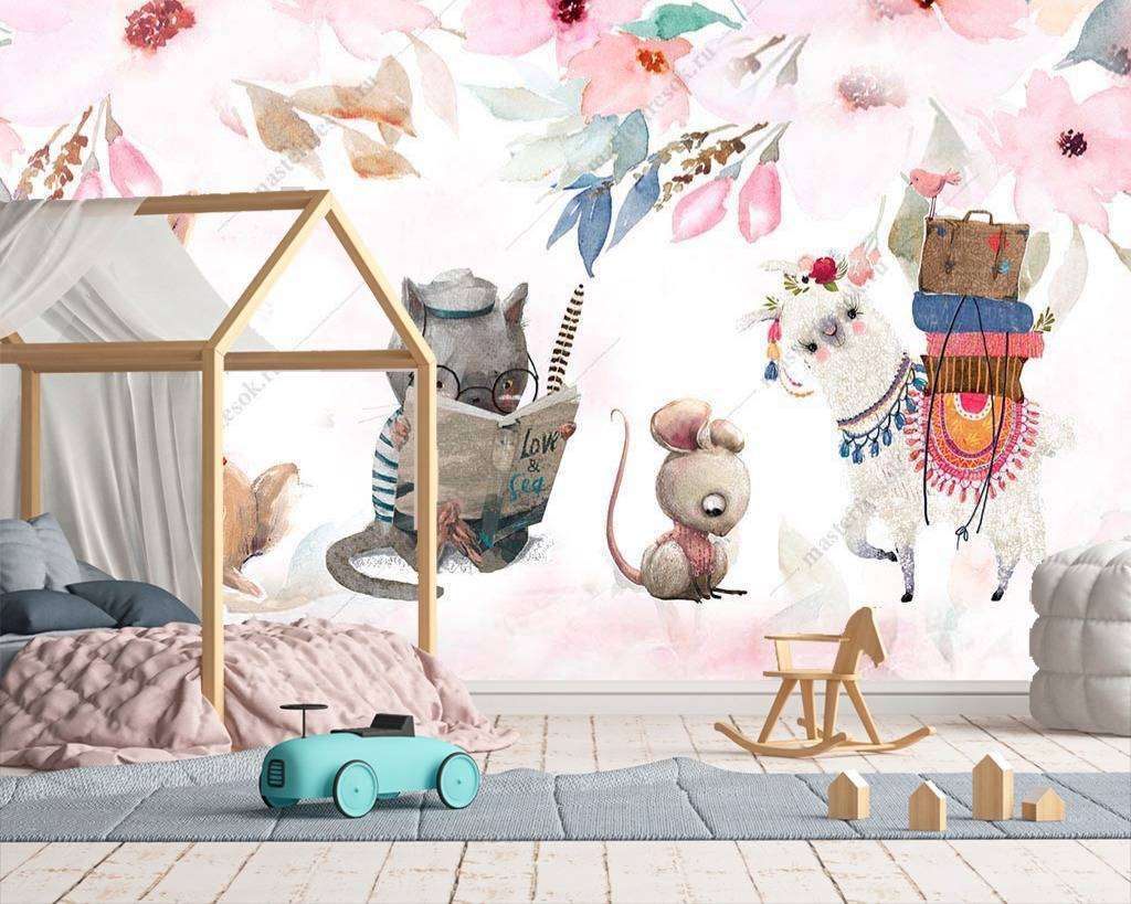 Фотообои в интерьере детские иллюстрации с цветами  14-006 фото