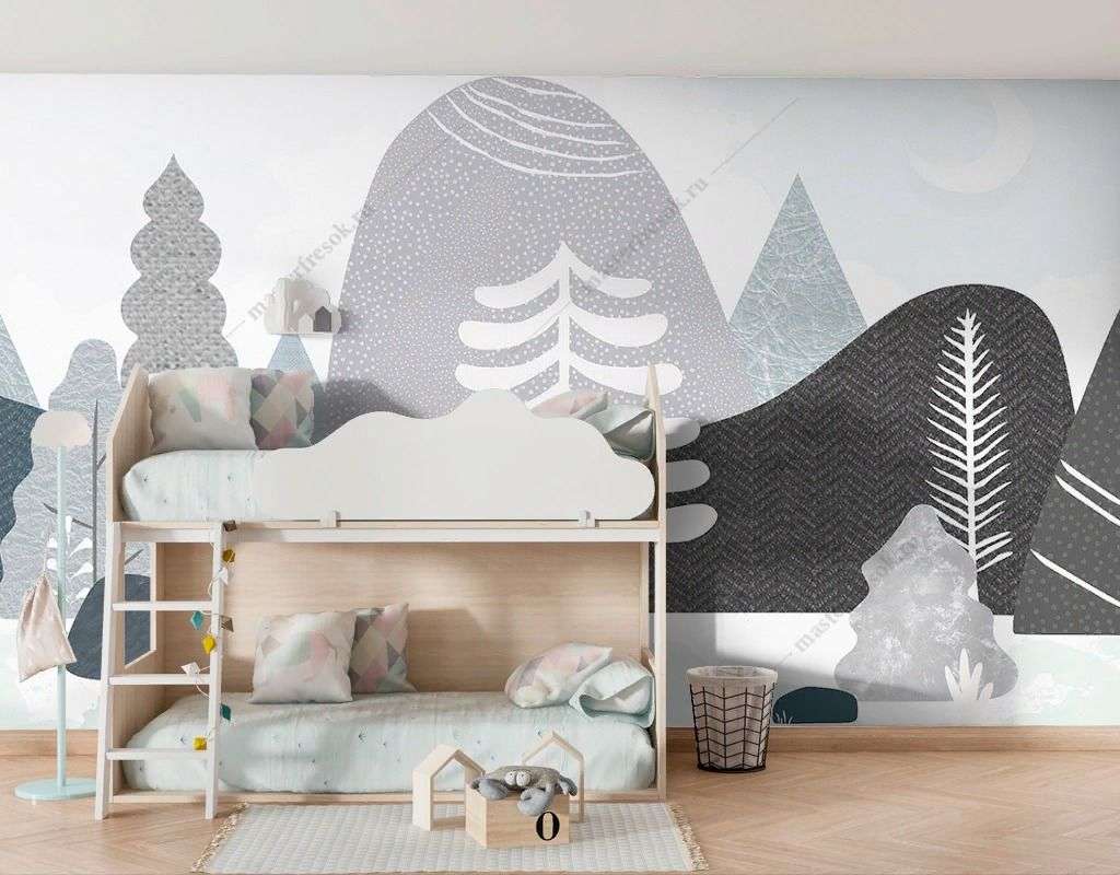 Фотообои в интерьере черно-белый сканди лес  14-515 фото