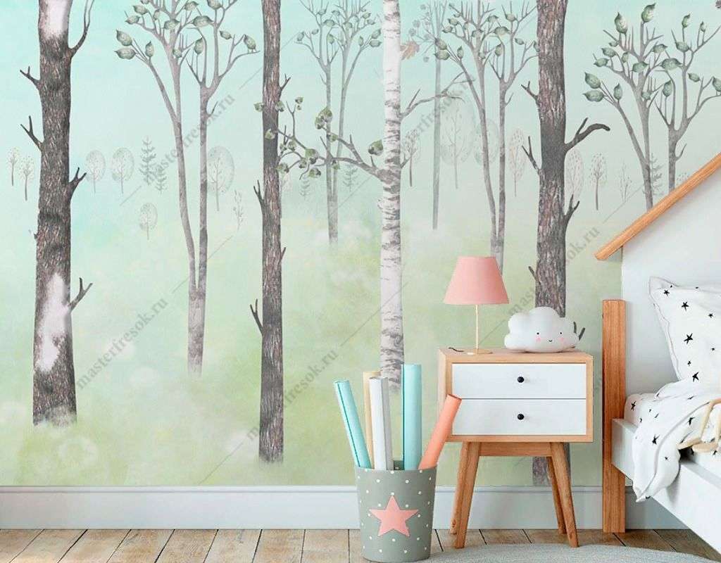 Фотообои в интерьере в детскую русский лес   12-1594 фото