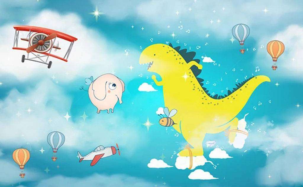 Фотообои в интерьере динозавр в небе  15-638 фото