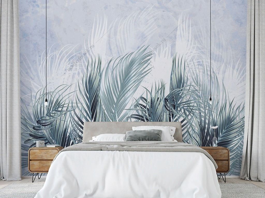 Фотообои листья пальмы серо-зеленые    9-1886
