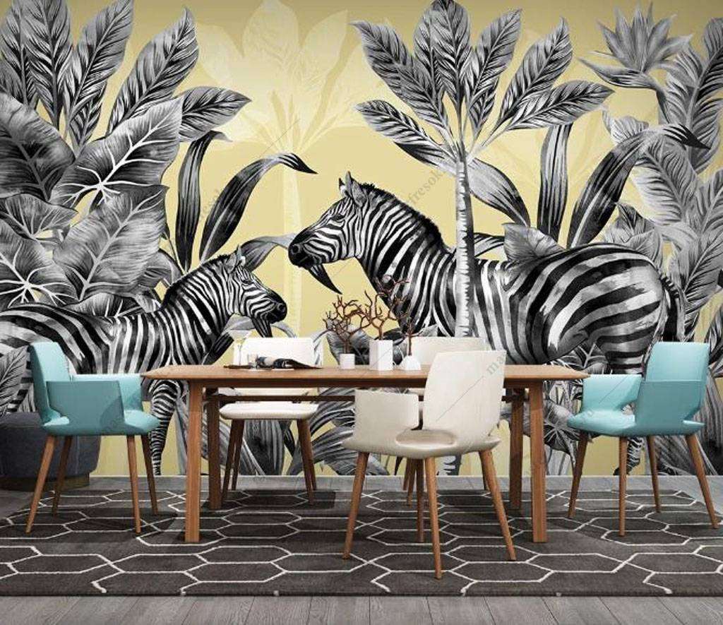 Фотообои в интерьере зебры в тропиках  16-126 фото