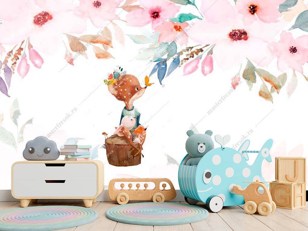 Фотообои Олененок и бабочка  14-016