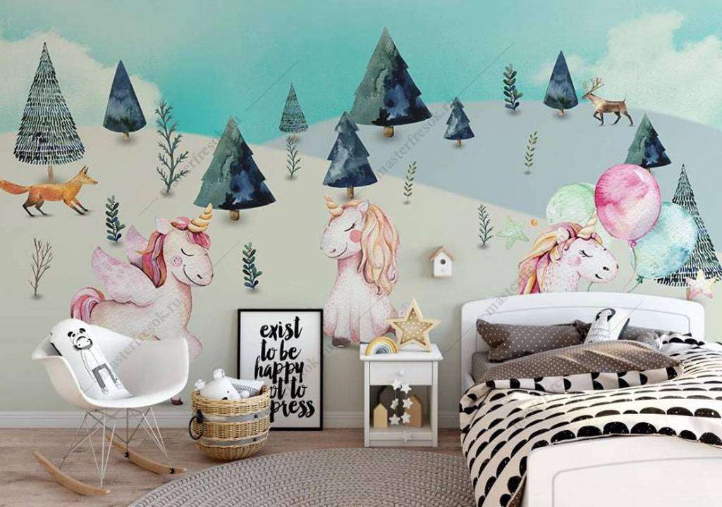 Фотообои в интерьере милашки единороги  16-040 фото
