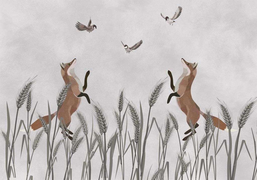 Фотообои в интерьере лисички в поле  12-1510 фото