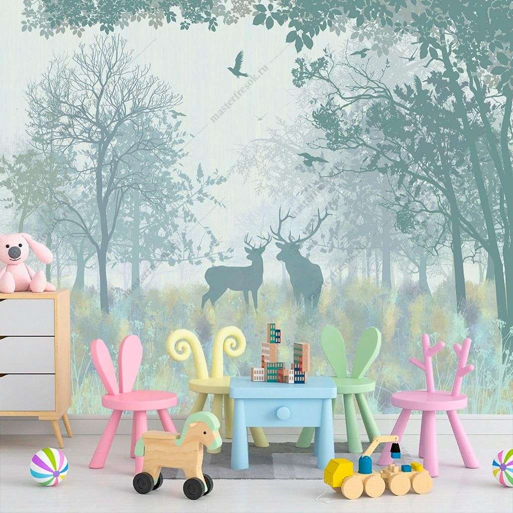 Фотообои в интерьере лес в зеленых оттенках  12-1475 фото