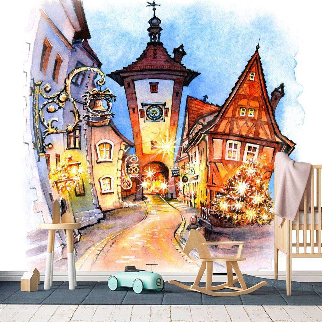 Фотообои в интерьере домики вечером  12-498 фото