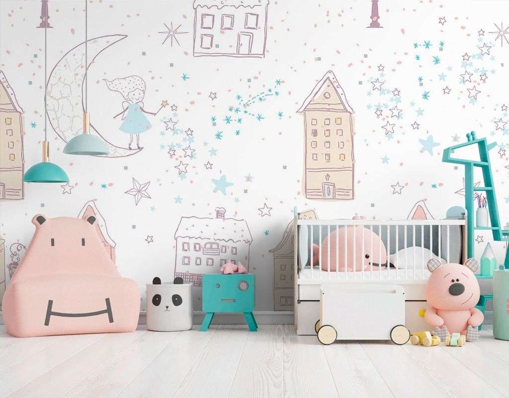 Фотообои в интерьере в детскую домики сказочные   14-749 фото