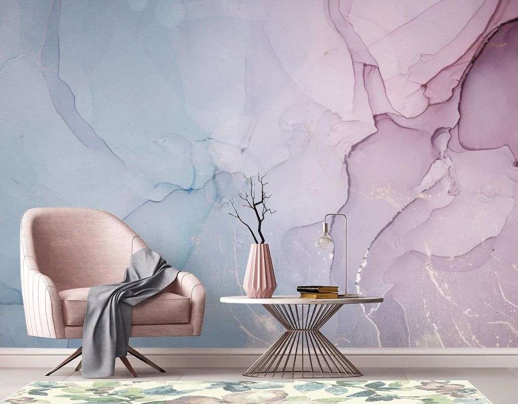 Фотообои в интерьере чернила голубой и розовый  9-2046 фото