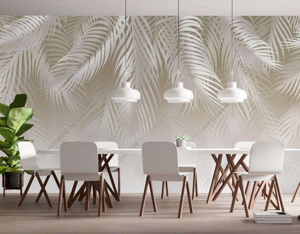 Фотообои в интерьере светло-бежевые перья  14-546 фото