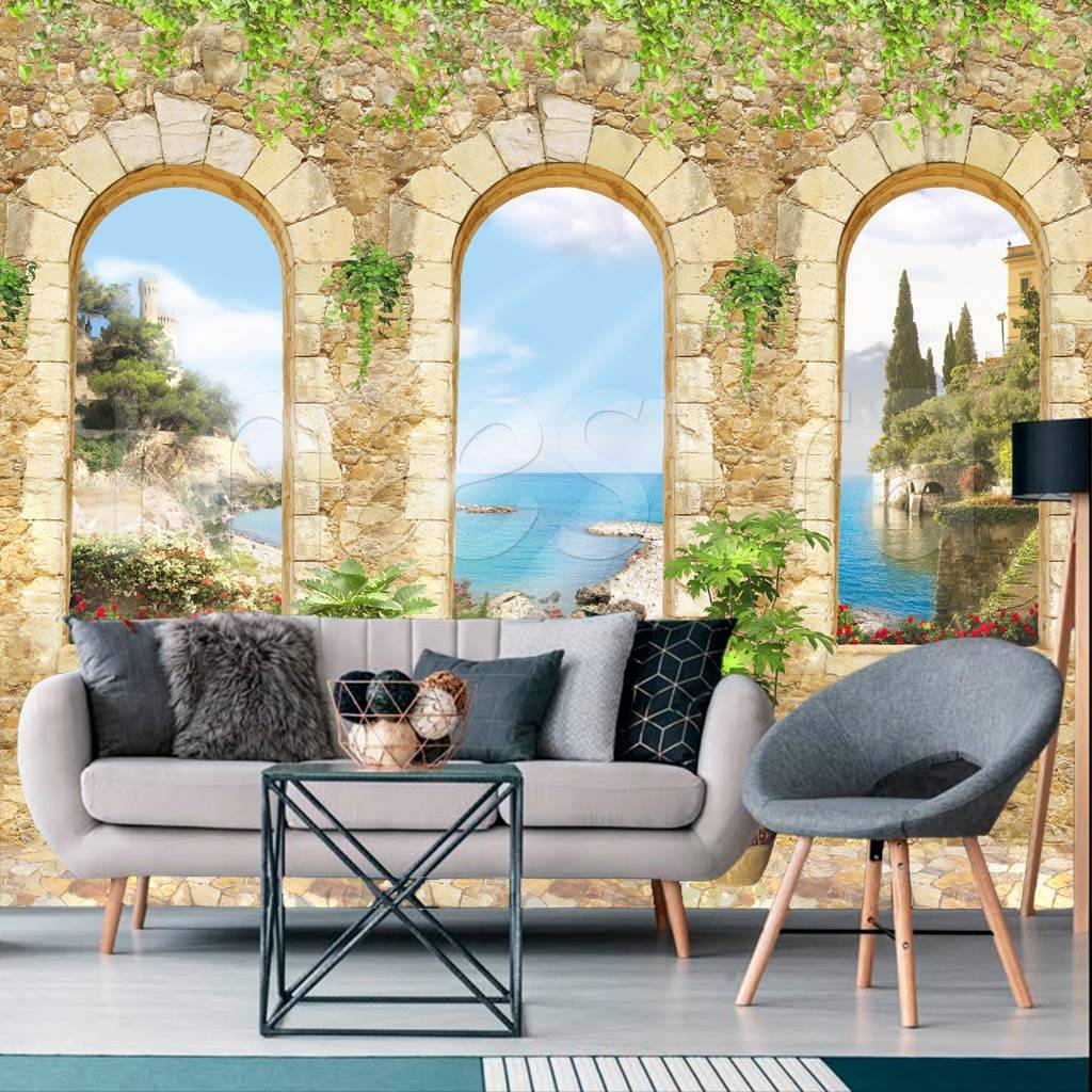 Фотообои Вид на залив через окна  2-006