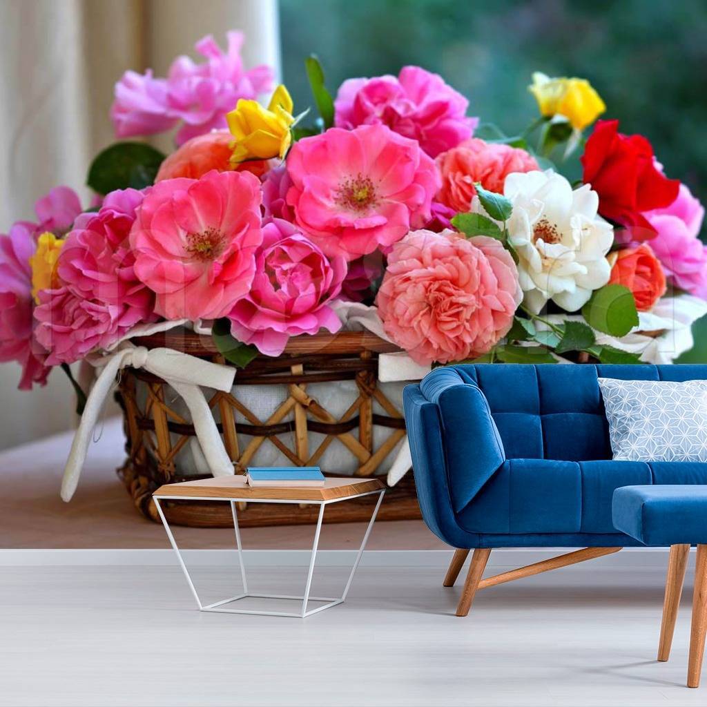 Фотообои Розовые цветы в корзине  3-191