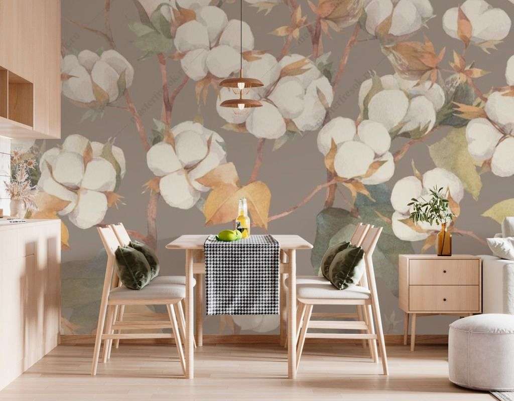 Фотообои в интерьере цветок хлопка  9-1520 фото