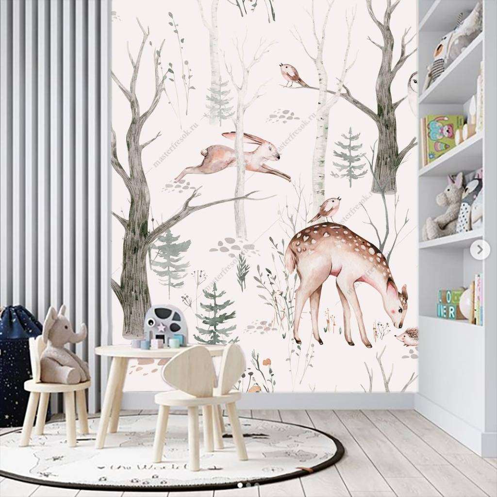 Фотообои в интерьере олененок в лесу  12-1145 фото