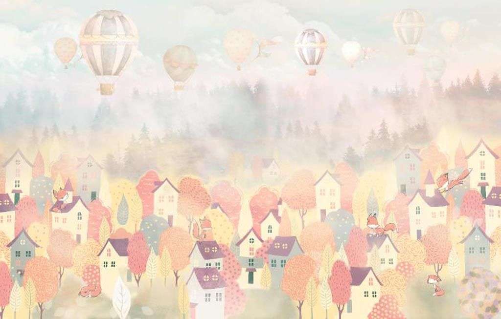 Фотообои в интерьере город в ярких красках  14-111 фото