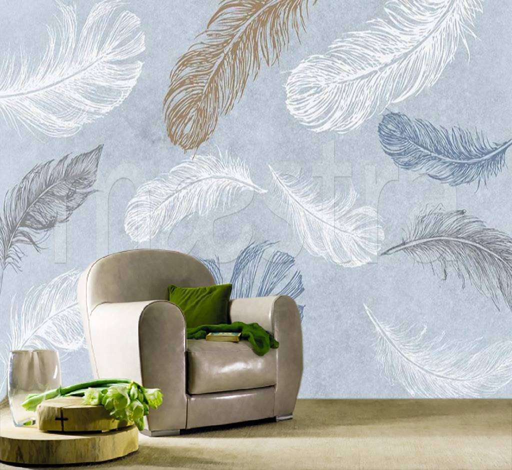 Фотообои в интерьере перья светлые  15-497 фото
