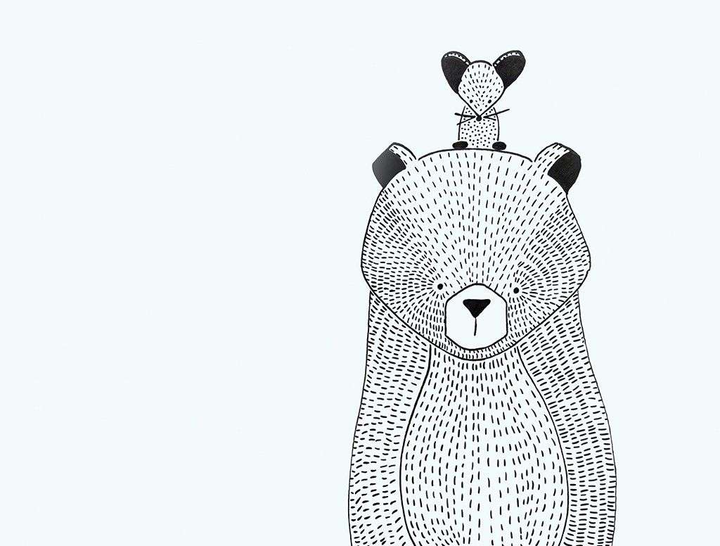 Фотообои в интерьере в детскую. мишка с мышкой   14-720 фото